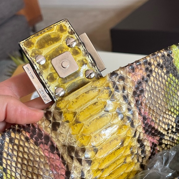 SOLD FENDI Rare Baguette Vintage Mirror Python Karl Lagerfeld Embellished - Picture 14 of 17